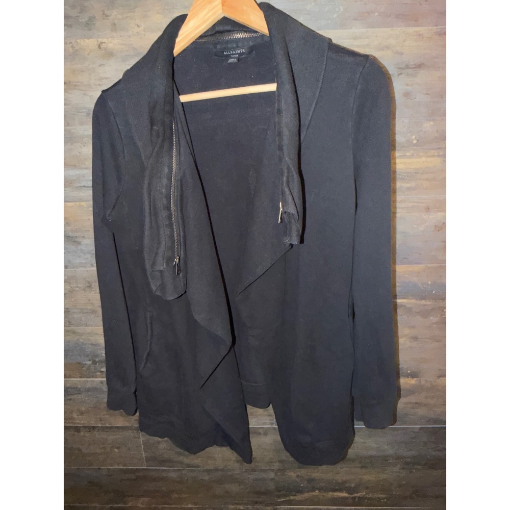 AllSaints Dahlia Sweat Black Draped Asymmetrical Open front Cardigan Small